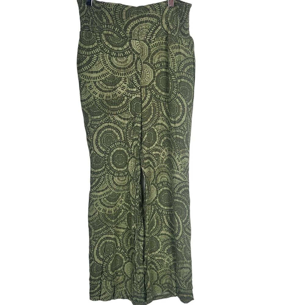 Three Dots Pull On Pants M Womens Green Woodland Mosaic Print‎ Straight Leg
